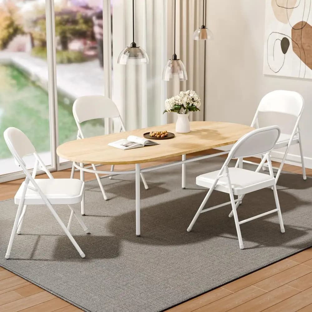Pack White Folding Chairs with Padded Cushion and Back for Outside Portable Stackable Commercial Foldable Chairs with Steel Fra