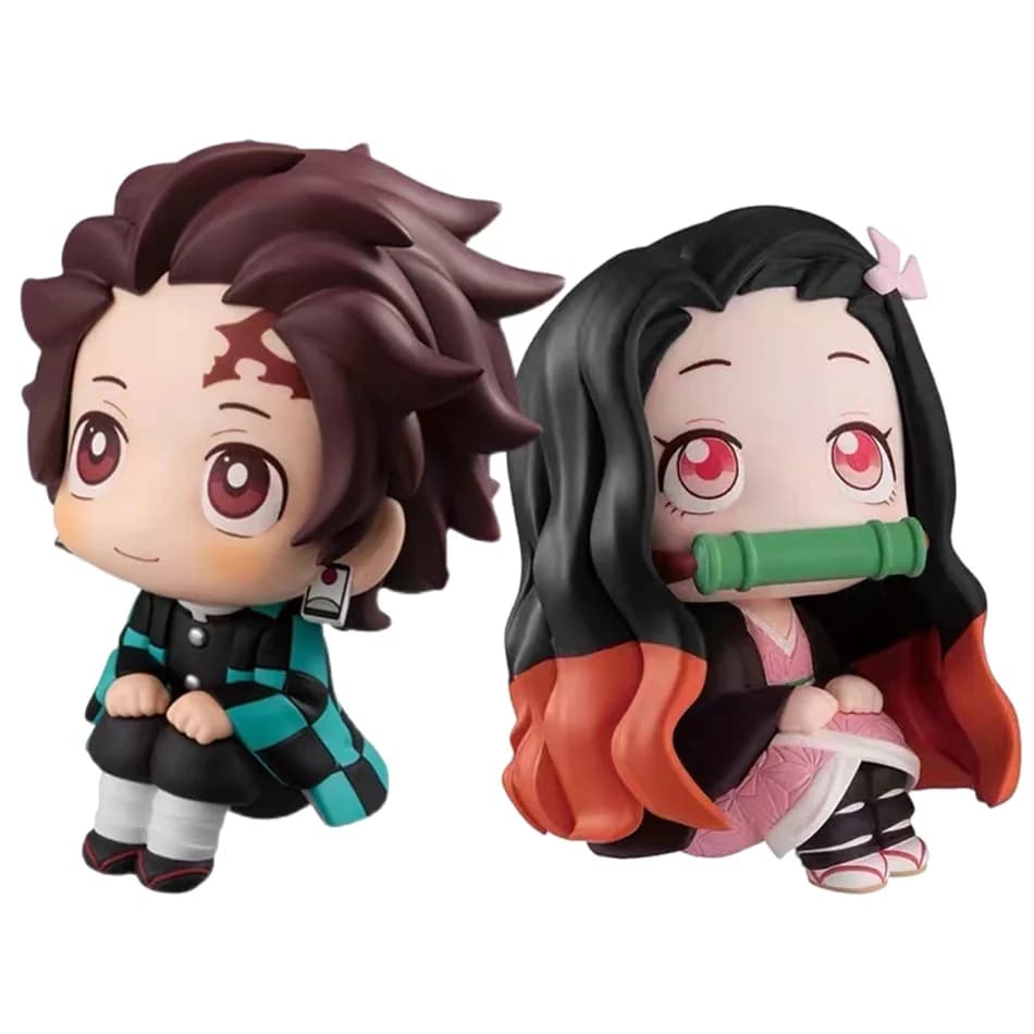 Action Figure Anime Demon Slayer Versione Q 8-9cm, Tanjiro Kamado e Nezuko Seduti, Modellino in PVC, Regalo per Bambini, Disponibile
