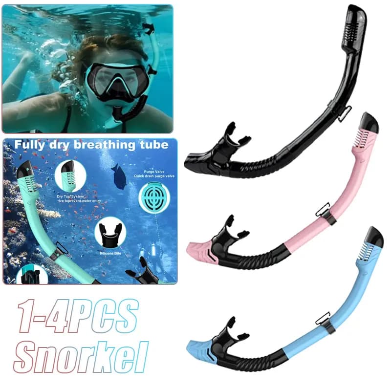 Set Maschera e Tubo per Snorkeling Completamente Asciutto (1-4 Pezzi) per Uomini e Donne, Sistema Dry Top per Respirazione Subacquea, Ideale per Piscina, Spiaggia e Sport Estivi