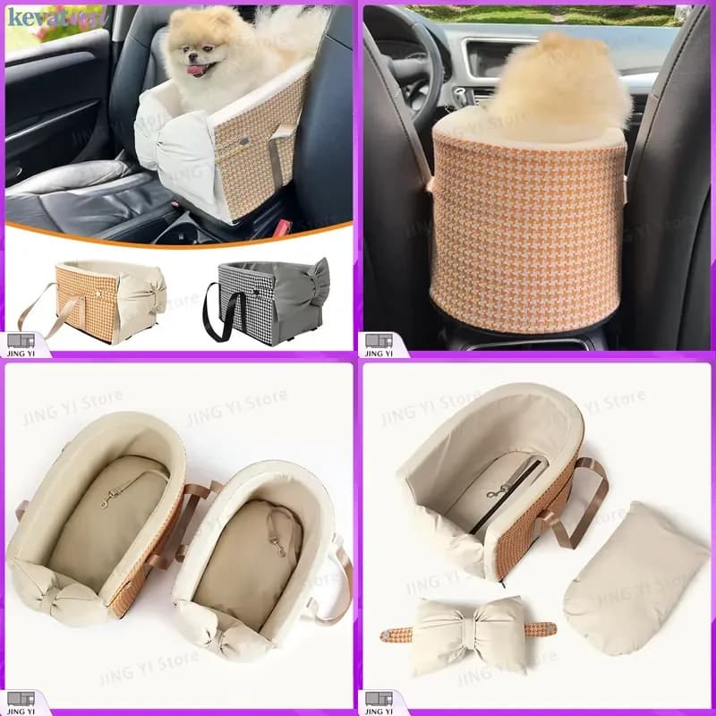 Portable Pet Car Seat Bag for Cats and Small Dogs Travel Transport Carrier Bed with Bow Decorative Design Dog Car Seat for