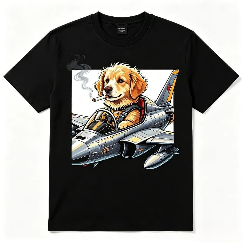 Funny Dog Driving Fighter Jet T-Shirt Mouse Animal Smoking Meme Shirt Summer Men's and Women's Loose and Breathable T-shirt