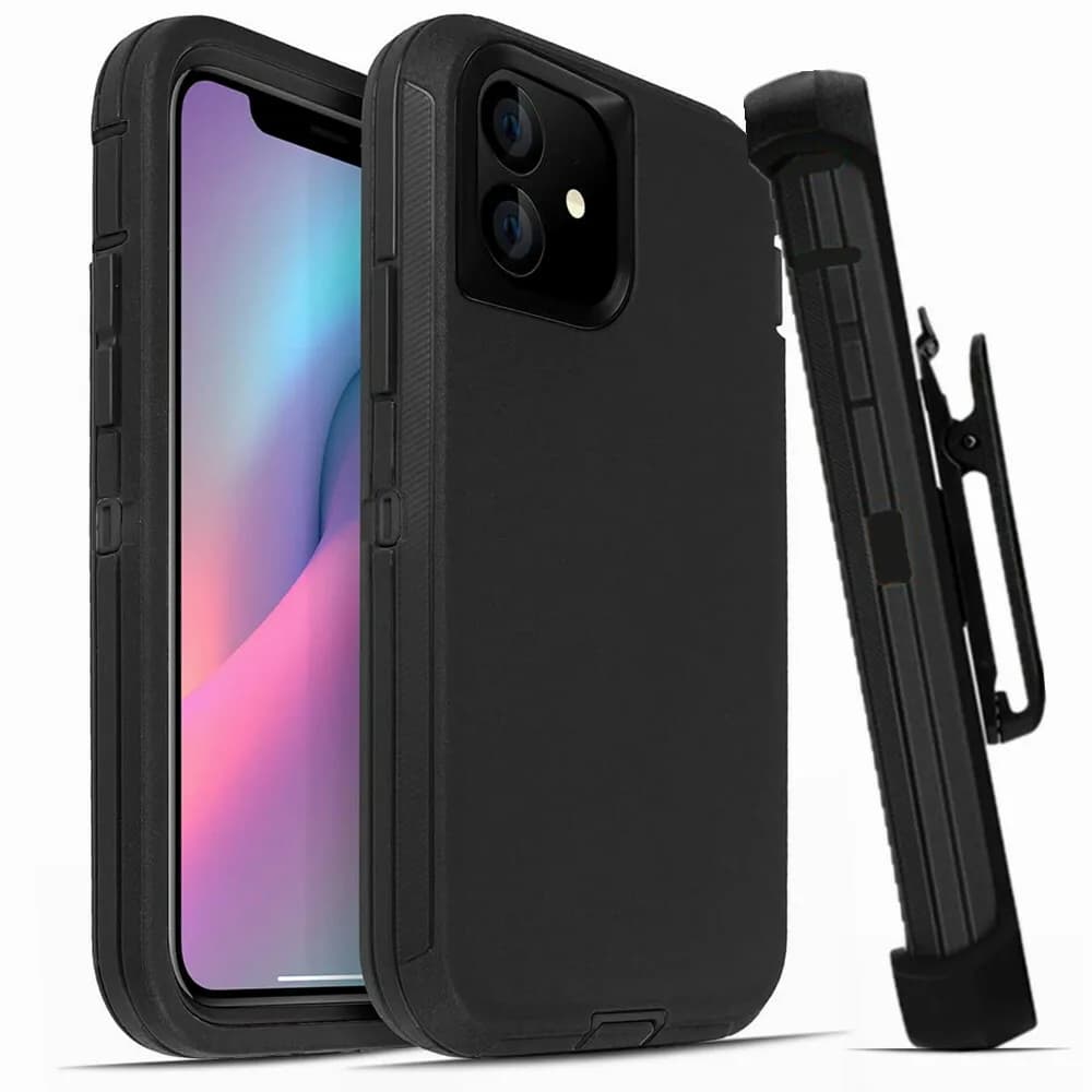 Per iPhone 11 12 13 14 15 16 17 Pro Max Custodia per telefono antiurto Cover rigida Defender nera con clip da cintura