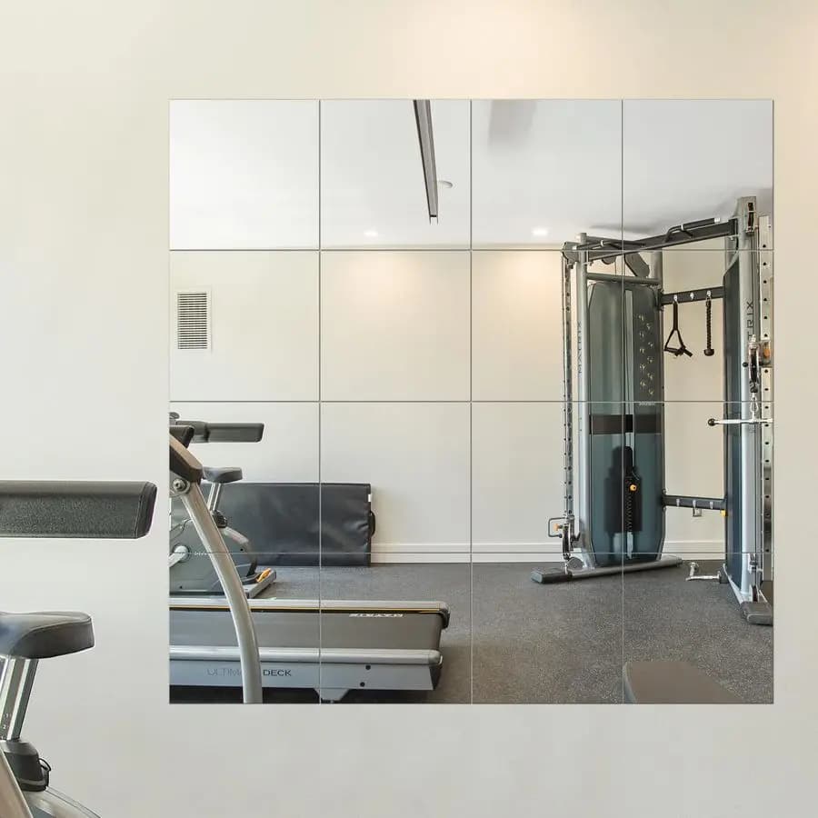 Specchi per Palestra Domestica, 16 Pezzi di Piastrelle Specchio in Vetro 12 x 12, Grande Specchio Quadrato da Parete per Palestra Domestica, Camera da Letto, Porta, Bagno, Senza Cornice
