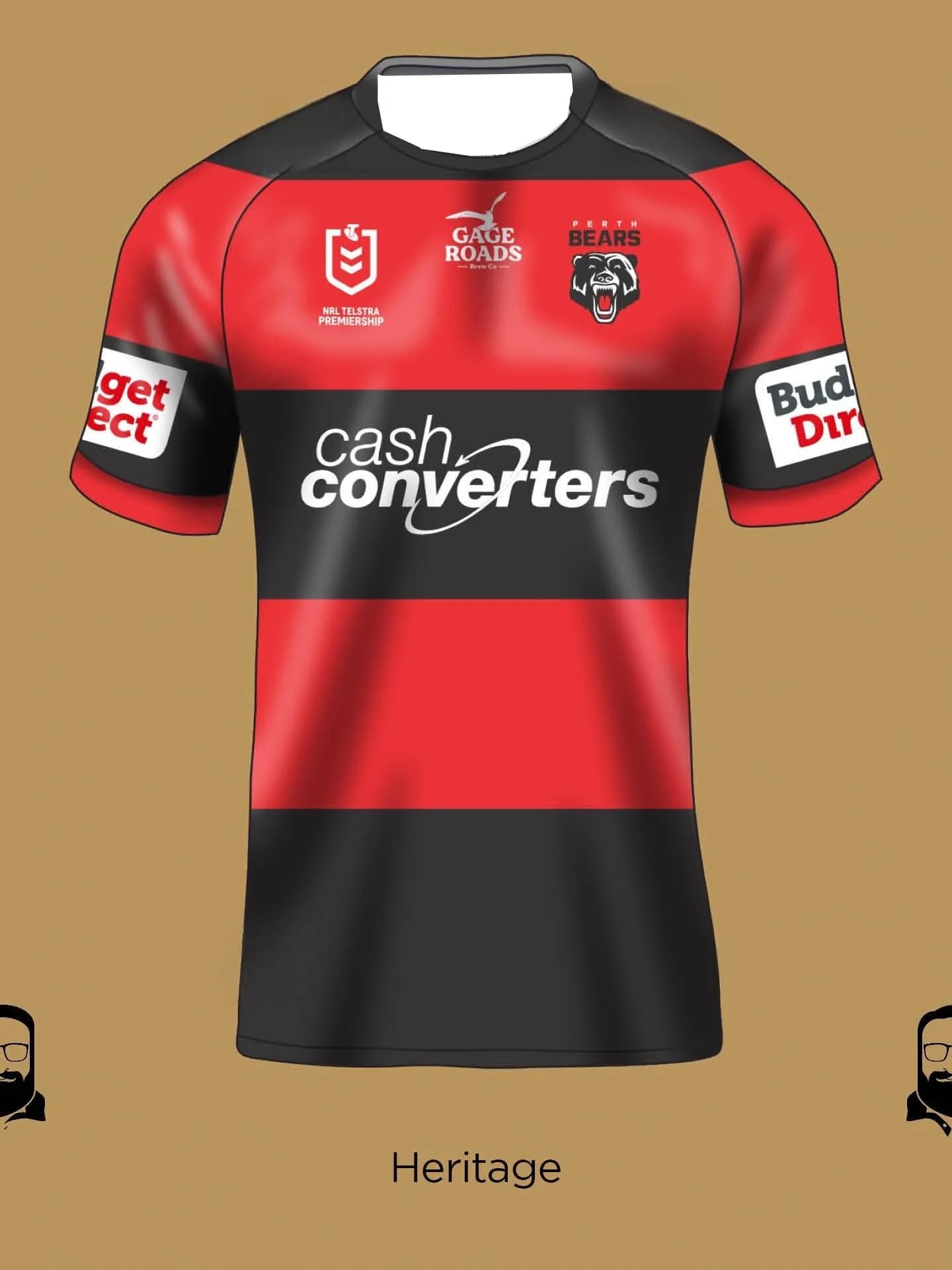 Maglia da rugby New Perth Bears Heritage 2026 da uomo, oversize e ampia, ideale per l'uso quotidiano e l'allenamento