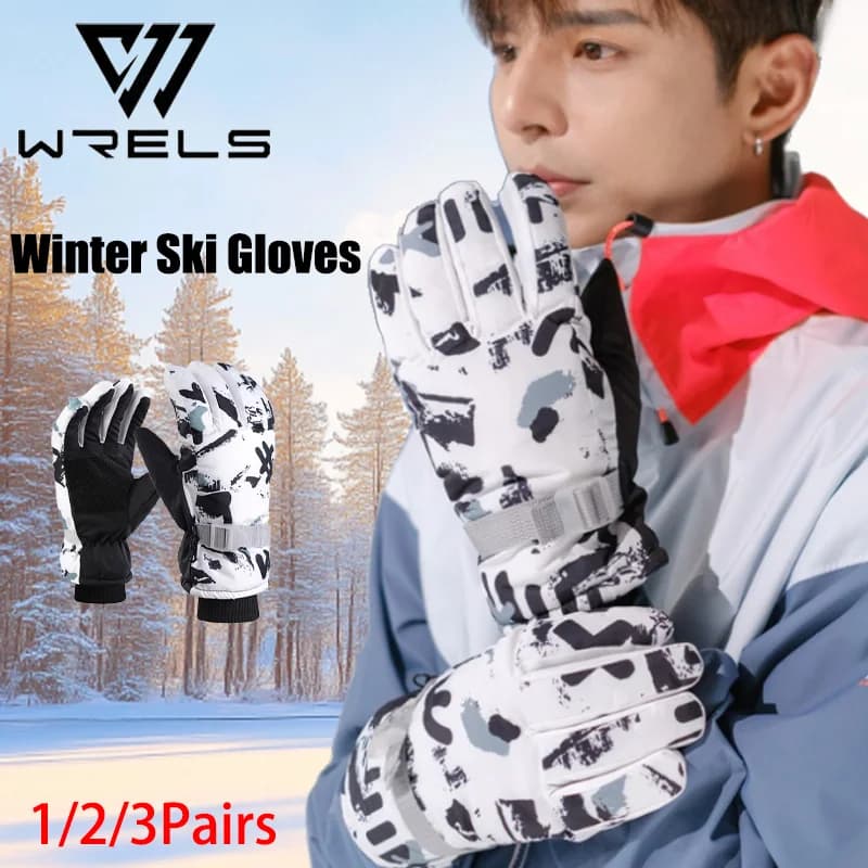 1/2/3Pairs Winter Ski Gloves Non-slip Touch Screen Warm Snowboard Motorcycle Gloves Unisex Thickened Fleece Snow Sports Gloves