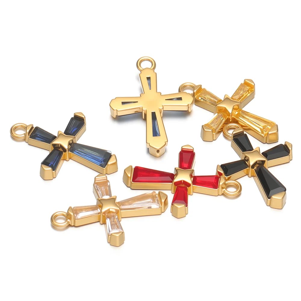 4 Pezzi Ciondoli a Forma di Spada e Croce in Acciaio Inox con Zirconi per Collane, Orecchini e Accessori Fai-da-Te