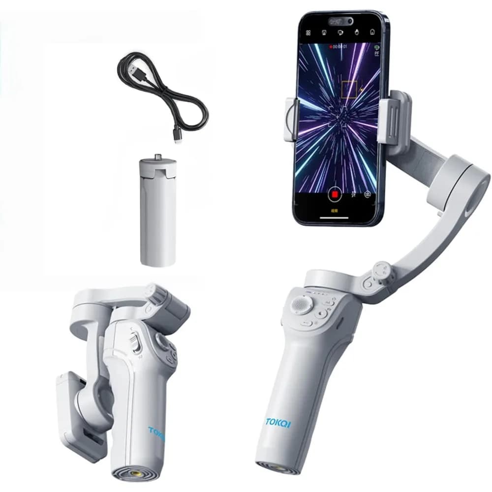 3-Axis Gimbal Stabilizer with Fill Light, AI Tracking, 8 Modes, Built-in Tripod for Video Recording