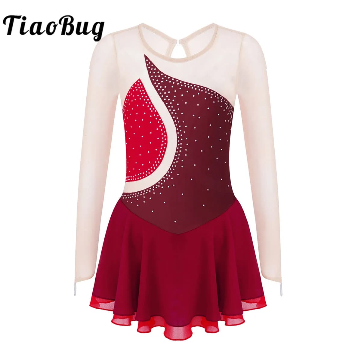Scintillante strass figura pattinaggio su ghiaccio vestito per bambini ragazze scava sul retro body sala da ballo Costume da competizione di danza