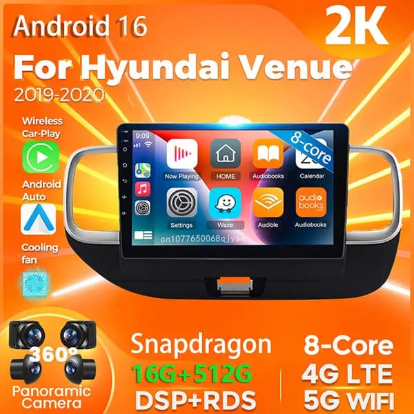 Android 16 Qualcomm Carplay Car Radio For Hyundai Venue 2019 - 2020 Multimedia Video Player Navigation Stereo BT DVD 360 Camera