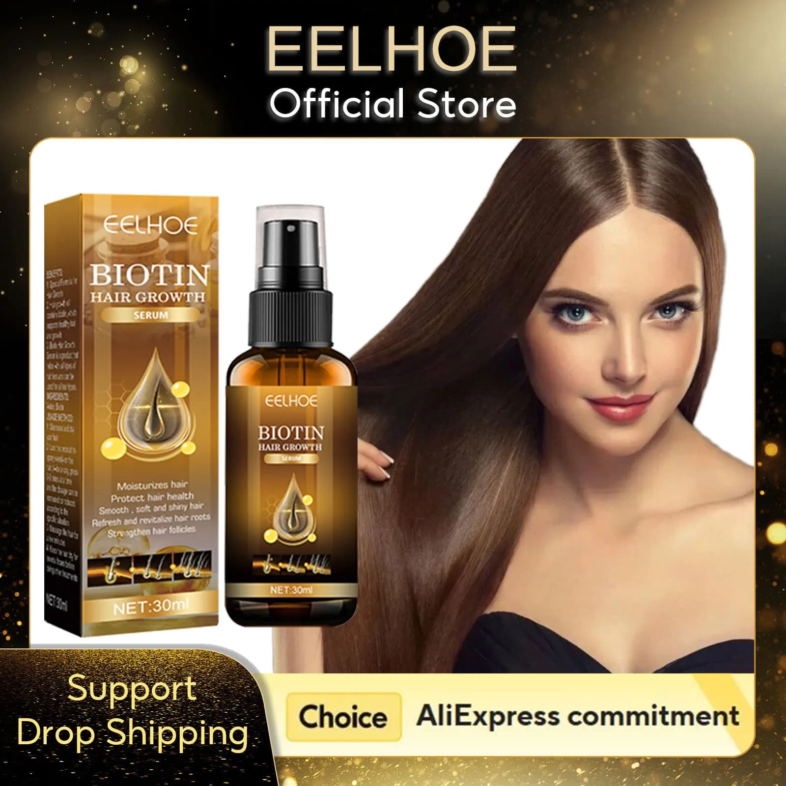 EELHOE Siero alla Biotina per la Crescita dei Capelli, Trattamento Idratante e Rinforzante, Spray Anti-Caduta e Ricrescita Capelli 30ml