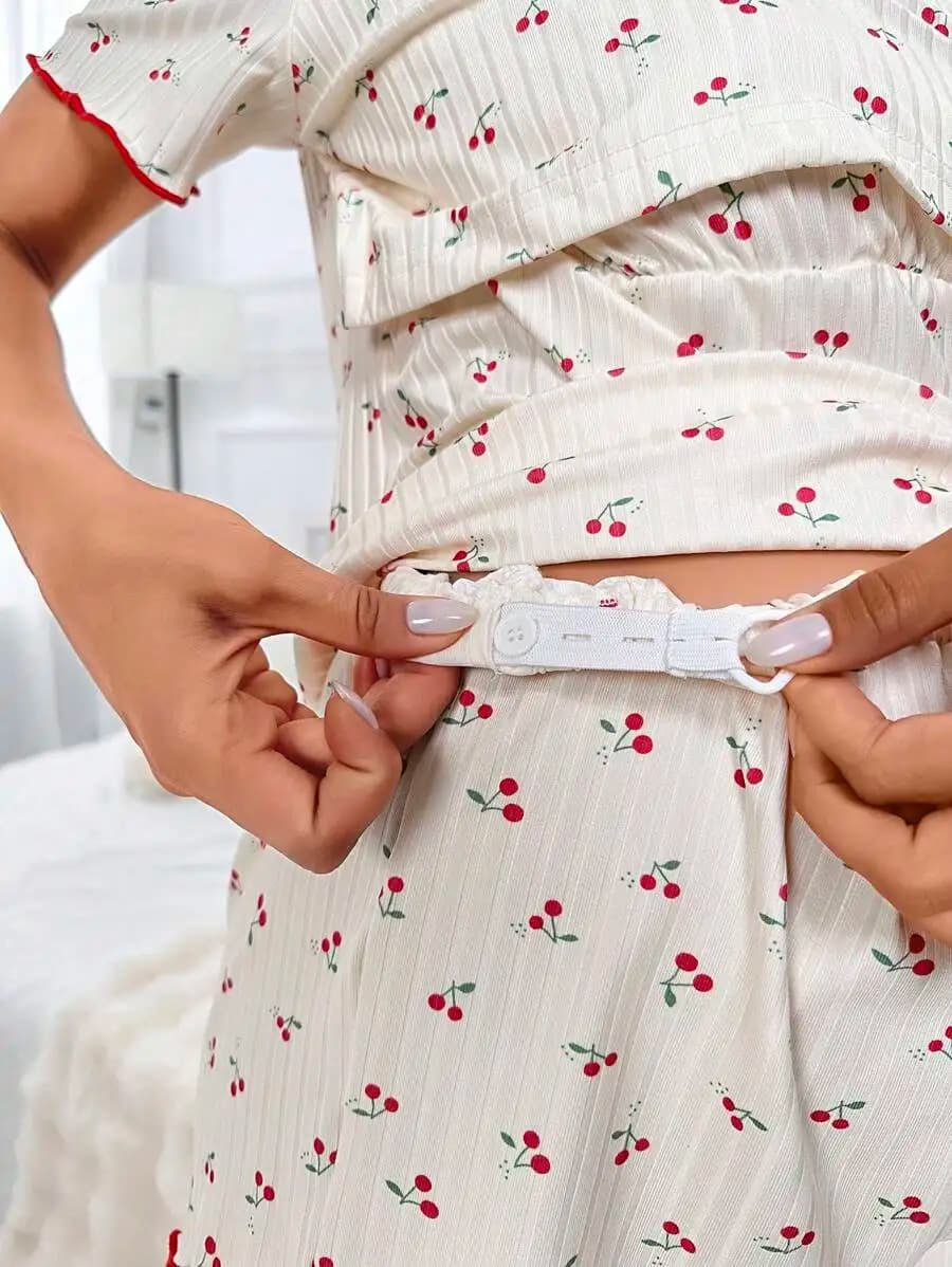Set Pigiama Premaman con Stampa Ciliegie e Bordo Ondulato