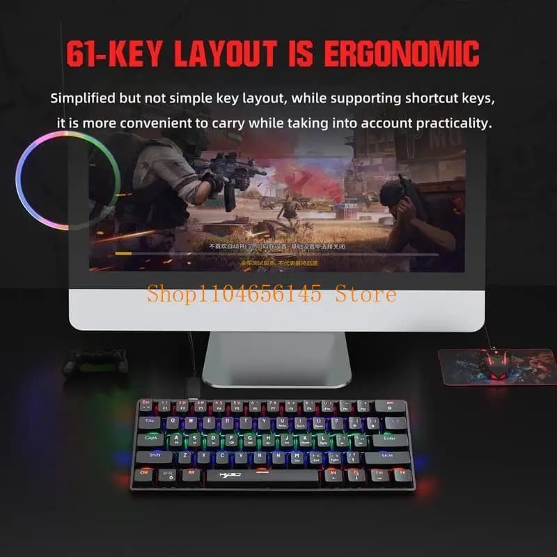 5ASD Waterproof Mini Compact Gaming Keyboard 61Key Keyboard RGB Backlight Ultra-compatto Mini tastiera per PC Gamer