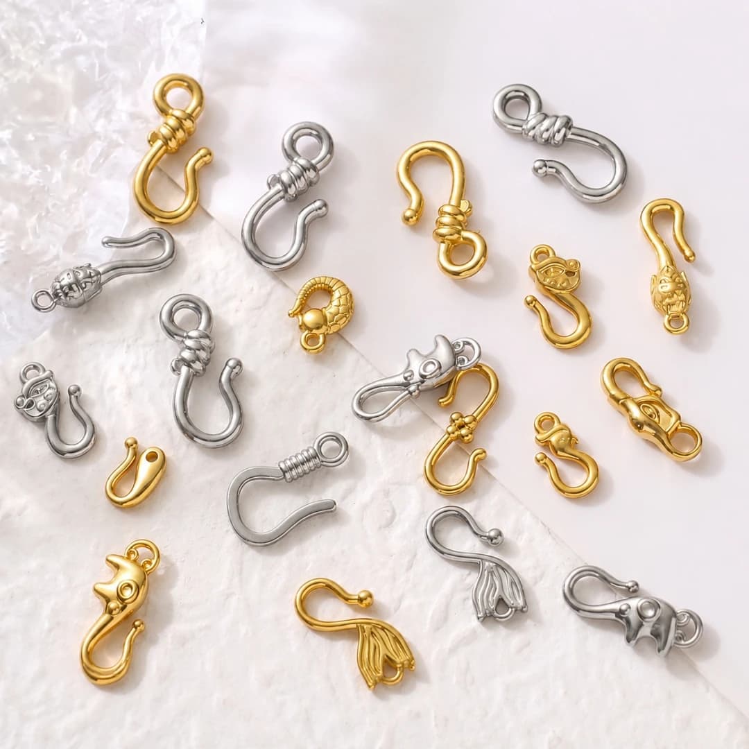 5pcs Stainless Steel S Shape Hooks Jewelry Leather Cord Ropes Crimp End Pendant Pinch Clasp Bails Necklace Bracelet Connectors