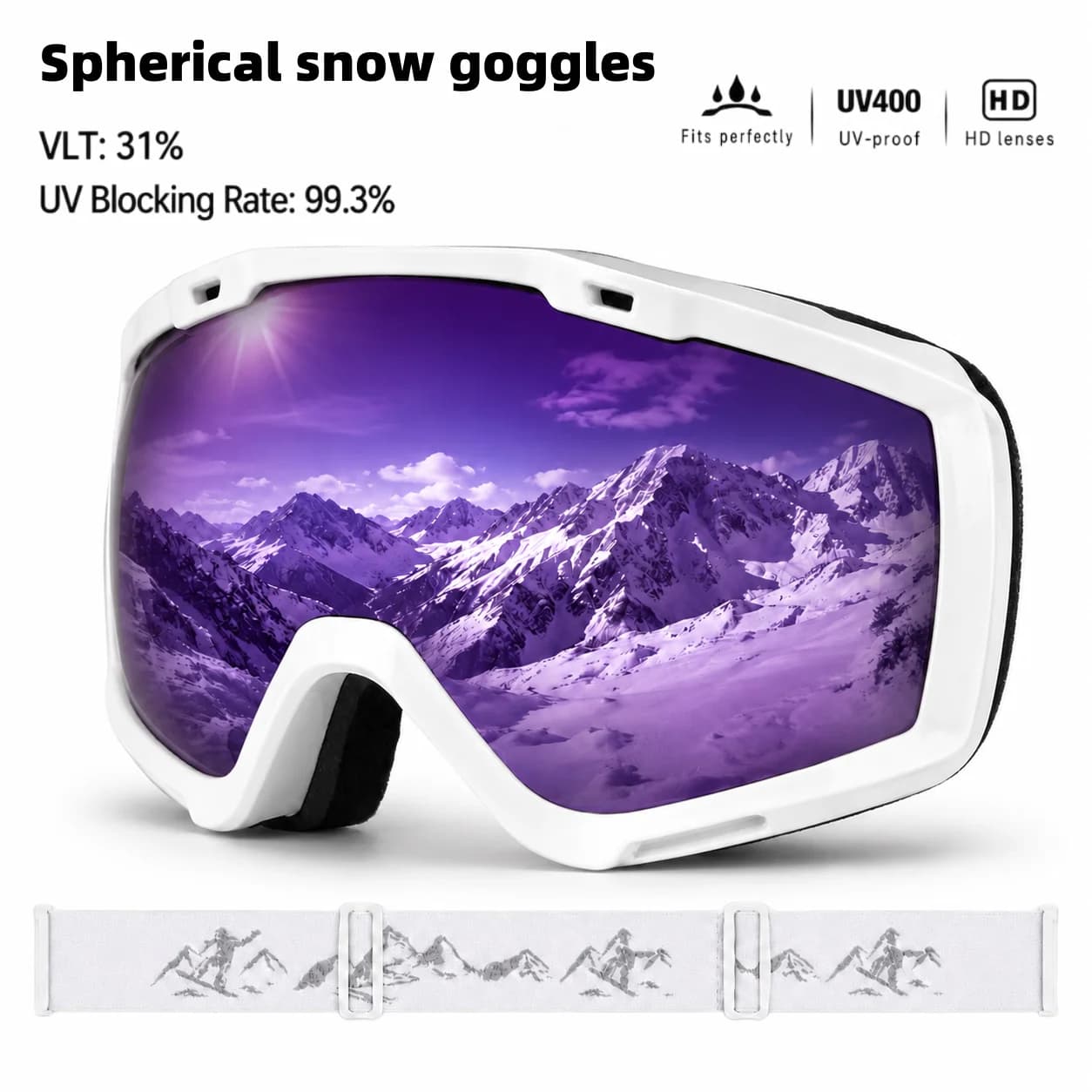 Spherical Ski Goggles, Double-Layer Anti-Fog HD Snow Eyewear, Unisex for Men & Women