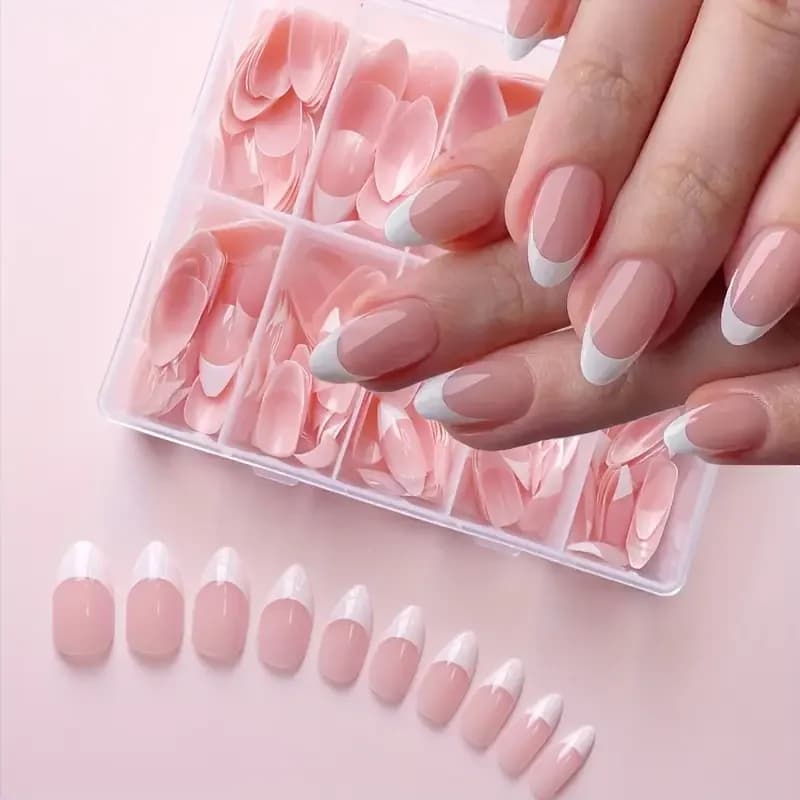 120 pieces of fake nails to pink almond, fake white nails to french, fake nails to almond, acrylic nails for girls.