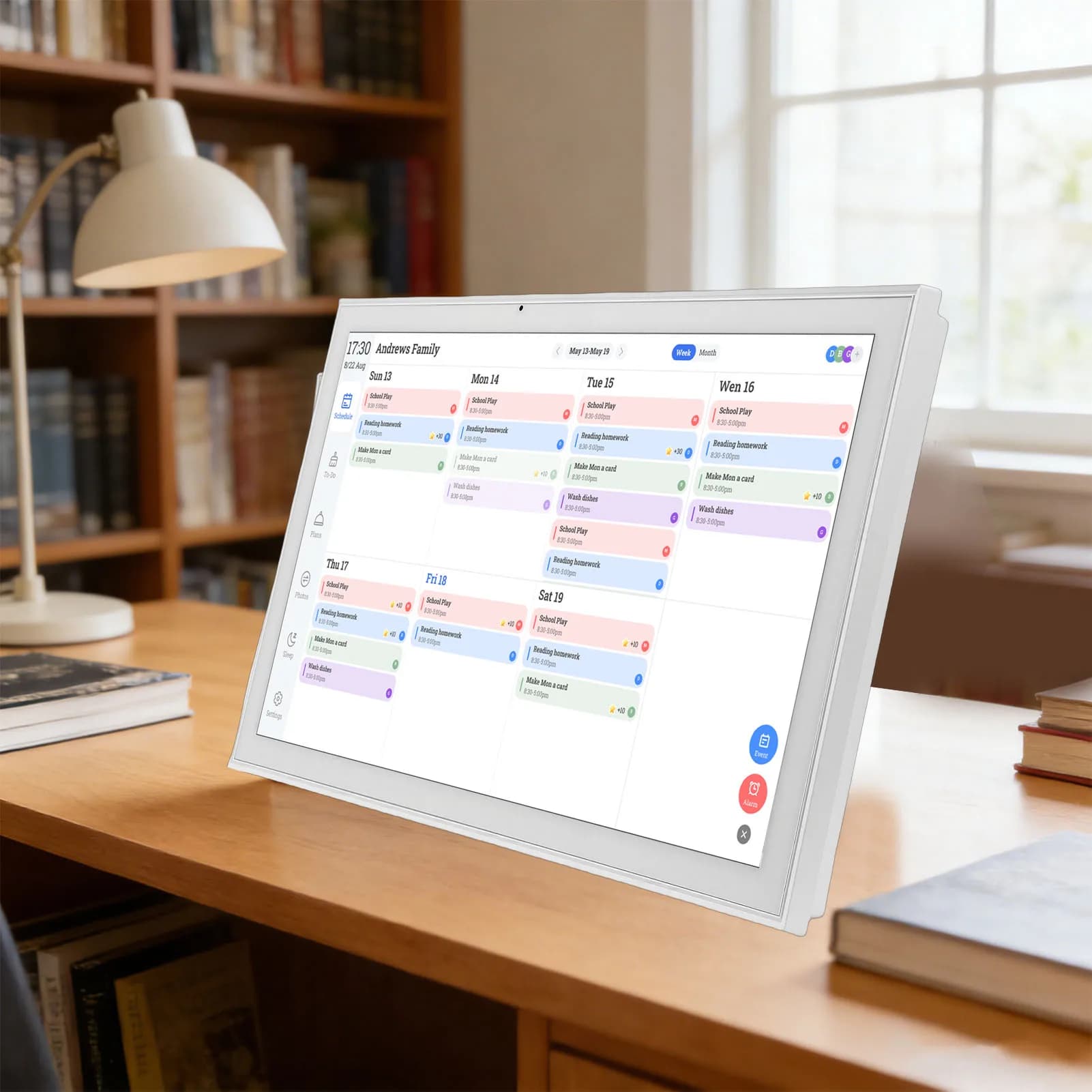 Cornice Digitale con Calendario Elettronico Touchscreen da 21,5 Pollici 1920x1080P, Pianificatore Familiare, Tabella delle Attività, Ritratto AI, Montaggio a Parete o Scrivania
