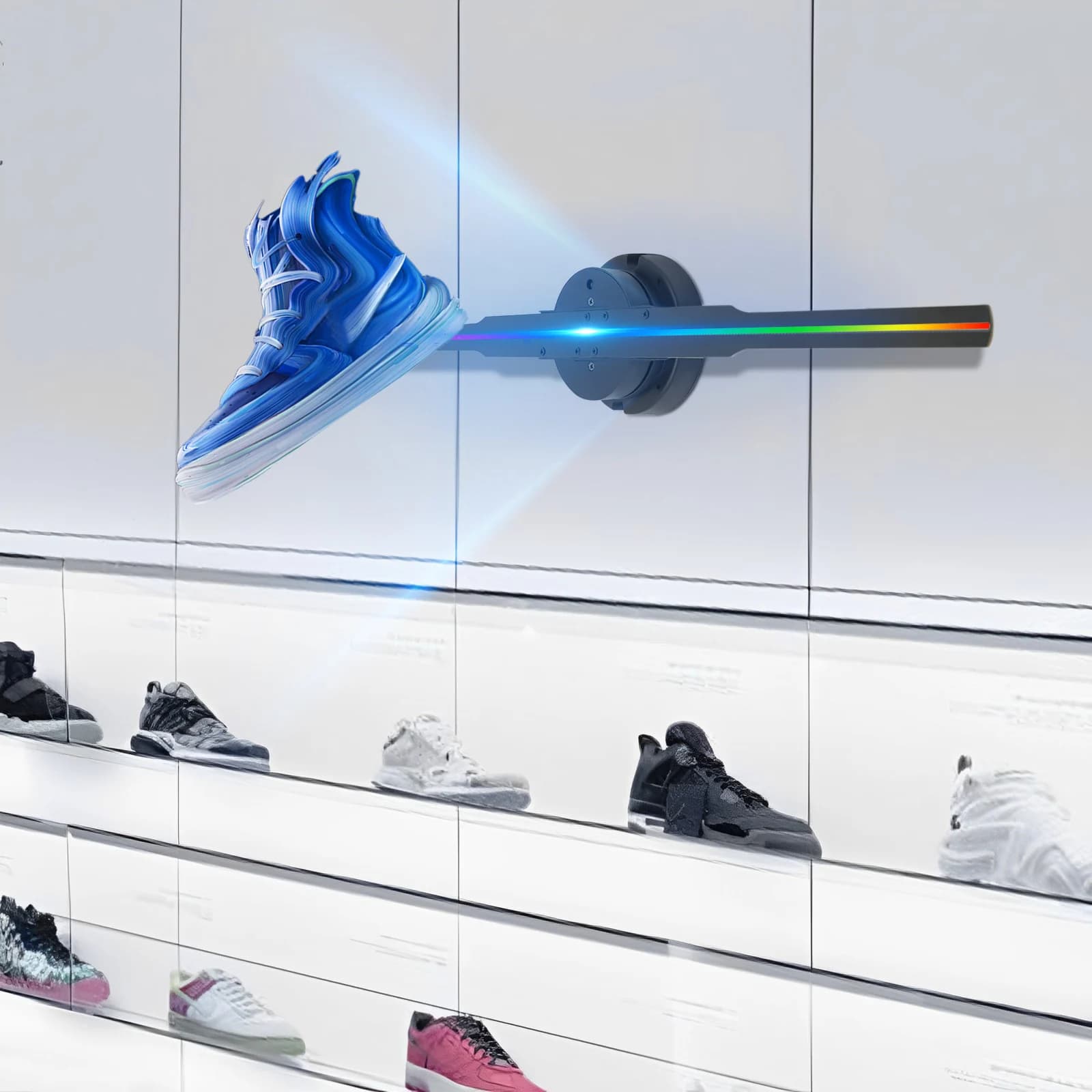 Ventilatore ologramma 3D Display pubblicitario da 16,3 pollici App di controllo remoto Proiettore ologramma Wi-Fi per feste bar in negozio
