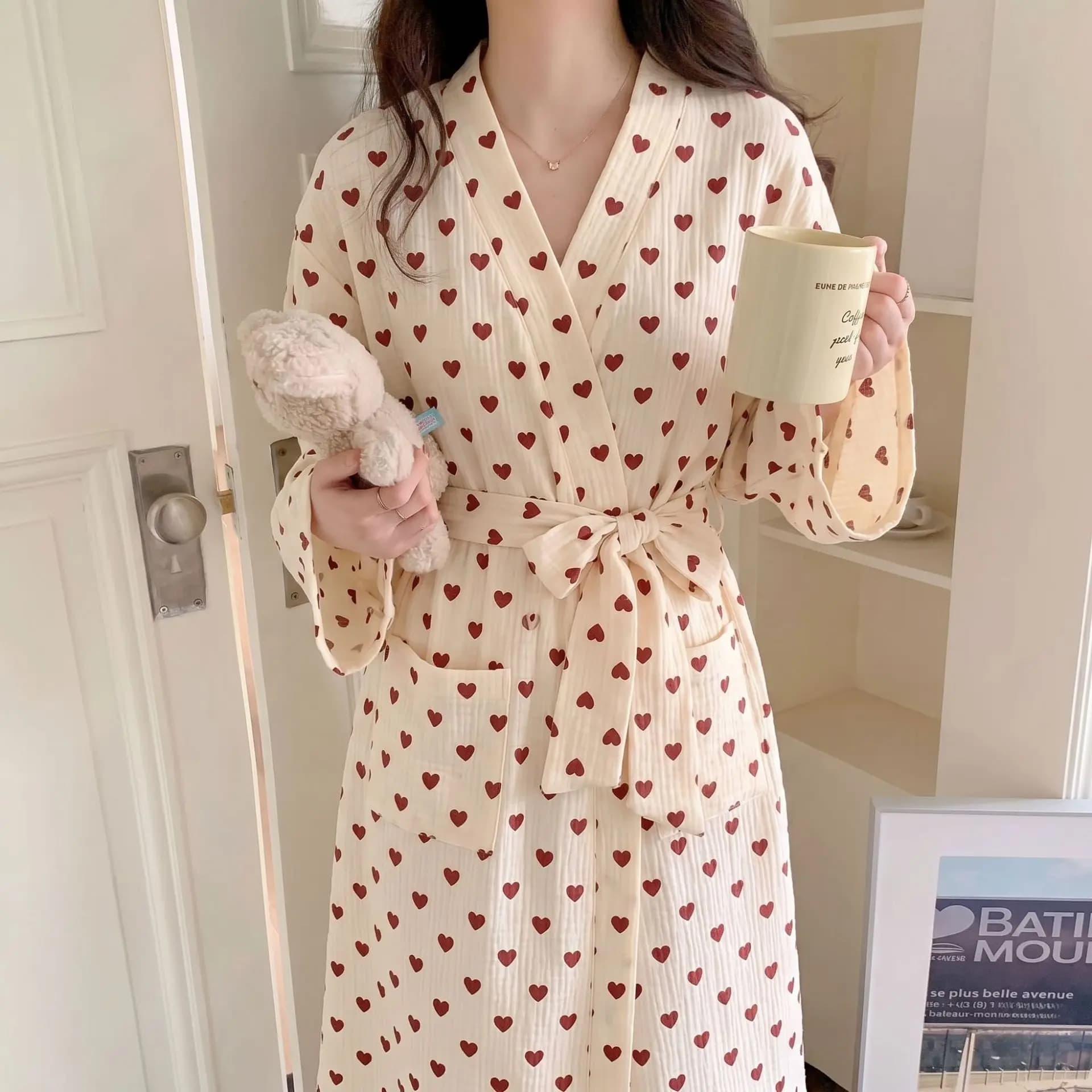 Japanese Style New Nightgown for Women in Spring Autumn Long Sleeved Sweet and Luxurious Long Sleepwear Home Clothes Bathrobe