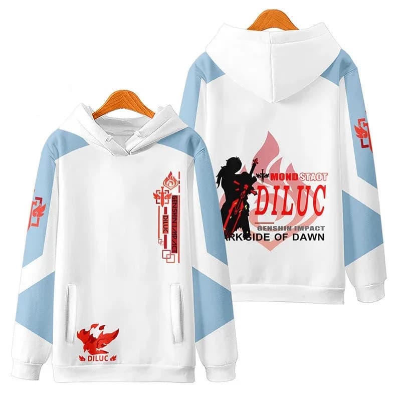 Anime Genshin Impact Diluc Felpa con cappuccio Cosplay Donna Uomo Felpa Harajuku Y2k Streetwear Hip Hop Pullover Giacca con cappuccio Capispalla