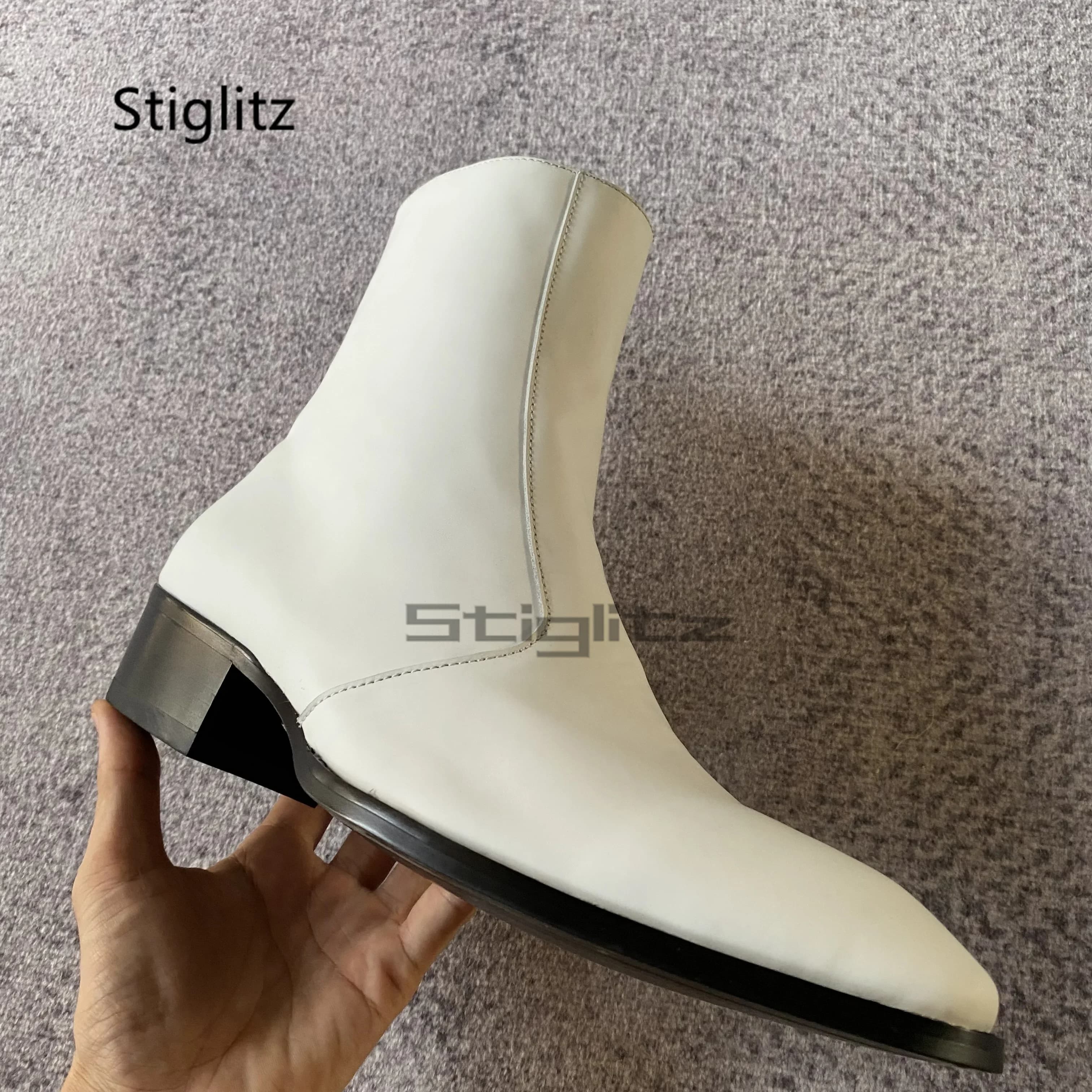 Stivaletti Chelsea bianchi in vera pelle da uomo stivaletti con cerniera laterale in pelle bovina con punta a punta primavera autunno scarpe eleganti da uomo d'affari britanniche