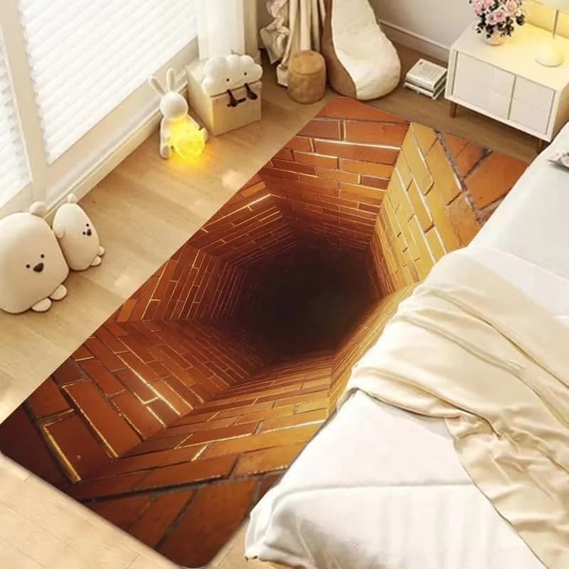 3D Optical Illusions Brick Tunnel Runner Rug Funny Brick Hole Print Long Carpet Soft Non-Slip Home Decor Mat for Hallway Bedside