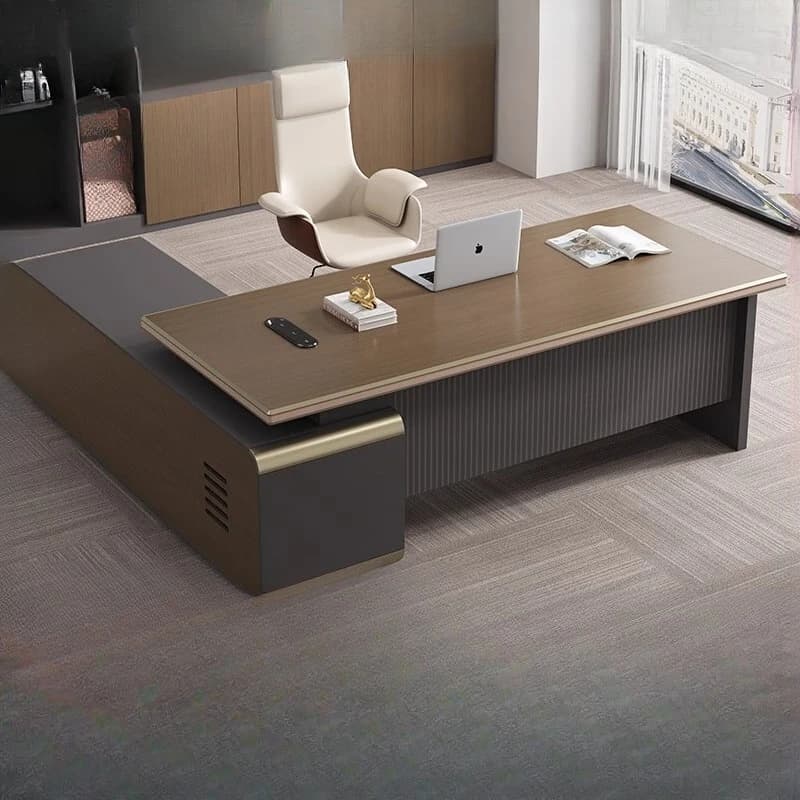 Scrivania direzionale di design in legno Supporto per gambe Cassetti marroni Scrivania direzionale di lusso Mobili per ufficio moderni economici Mesa De Escritorio