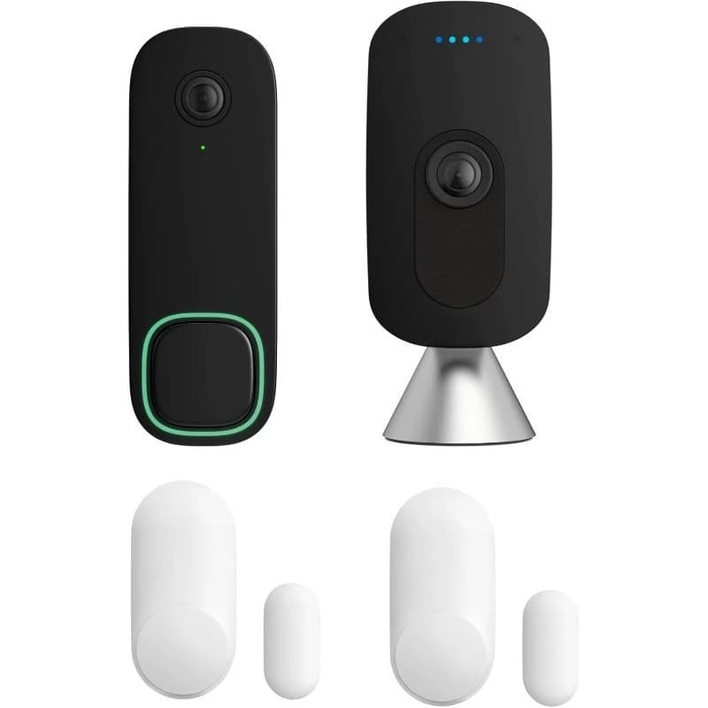 Pacchetto di sicurezza domestica con telecamera per campanello intelligente (cablata), sensore intelligente per porte e finestre e SmartCamera con voce