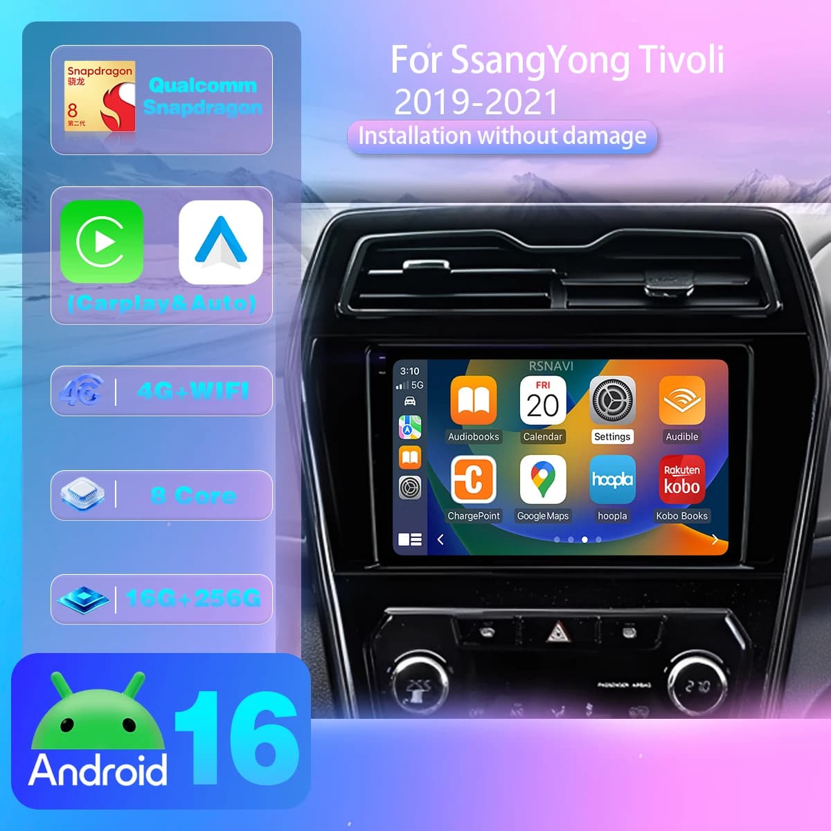Android 16 Carplay Auto For Ssang Yong Tivoli 2019 - 2021 Autoradio GPS Stereo Head Unit 2K QLED Screen 360 Camera app control