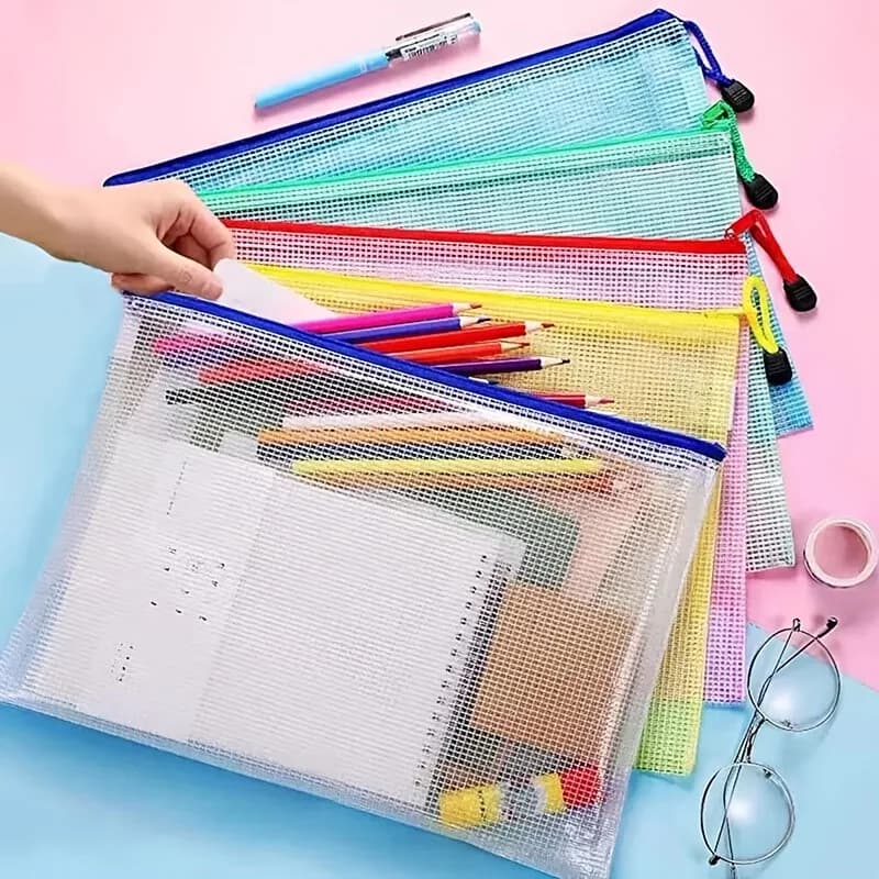 A5 Waterproof Plastic Zipper Paper File Folder Book Pencil Pen Case Box File Document Storage Bag for Office Student Supplies