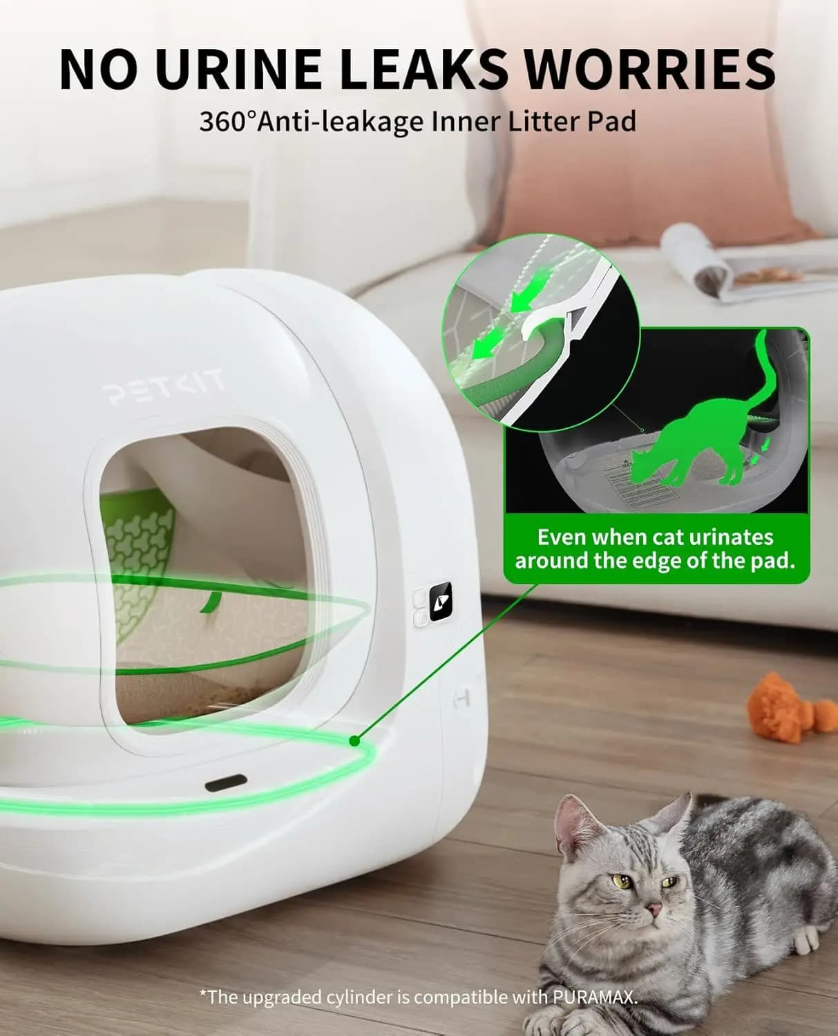 PuraMax 2 Automatic Self-Cleaning Cat Litter Box with Safety Sensors - App Control Odor Free Customized Cat Toilet for Cats