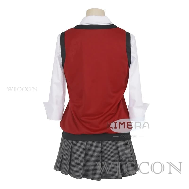 Costume Cosplay Midari Ikishima, Uniforme Scolastica Giapponese con Gilet e Gonna, Parrucca per Donna