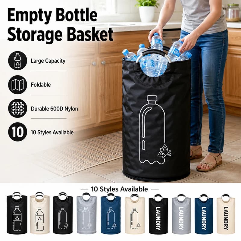 Reusable Large Capacity Empty Bottle Storage Basket w/Aluminum Handle 82L Wastewater Bottle Collector Bag Folding Recycling Bin