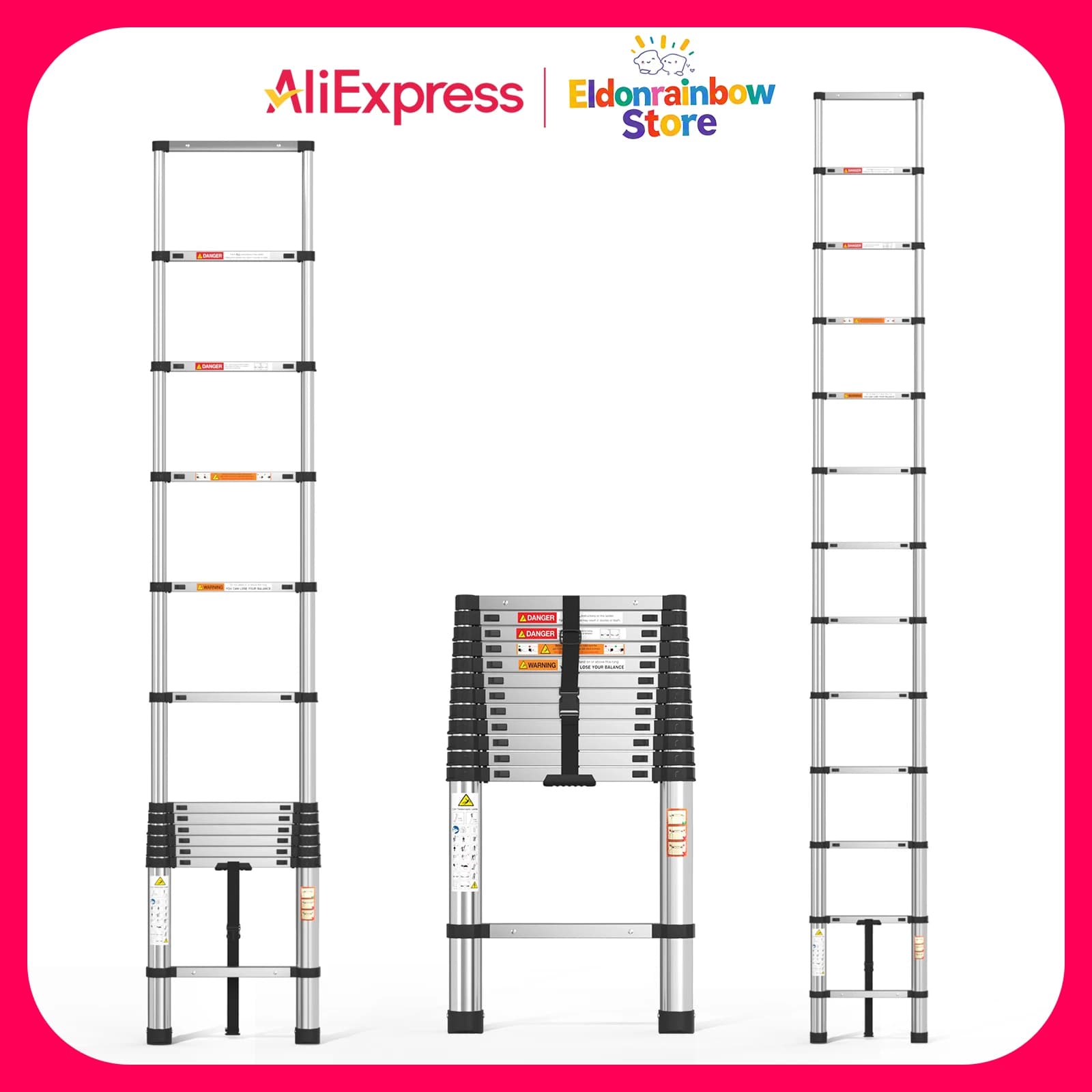 3.8M Aluminum Telescopic Ladder 150KG Load, Portable Collapsible Extension Ladder with Anti-Slip Steps for Home, Roof & RV Use