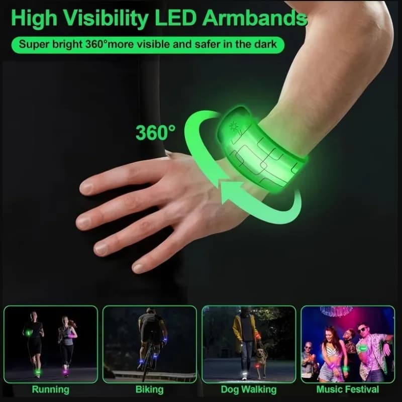 Rechargeable LED Safety Armband Belt Night Running Cycling Warning Wrist Leg Strap Outdoor Sports Visibility Accessory