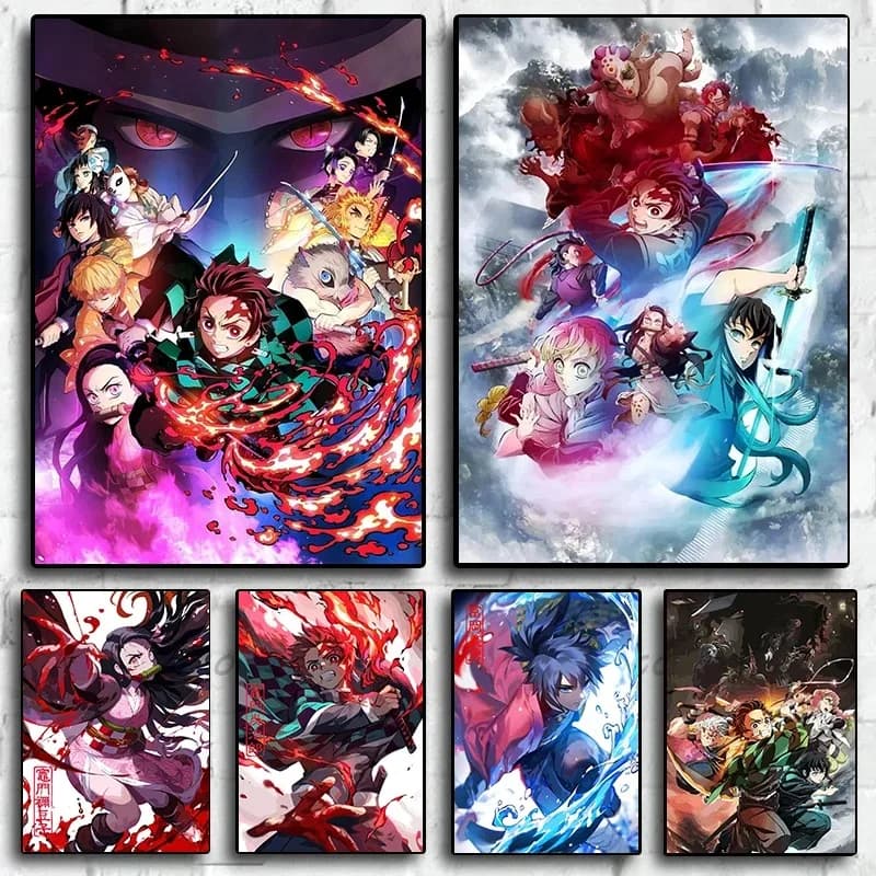 Classico Pop Anime Demon Slayer Kyojuro Rengoku Art Poster Tela Pittura Stampe da parete Immagine per soggiorno Decorazioni per la casa moderne