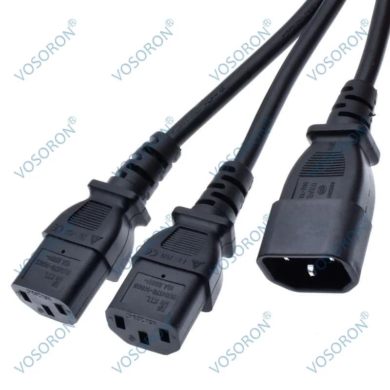 IEC Y Splitter Cable C14 to 2 x C13 Kettle Lead Splitter C14 Extension Power Cord for Computer, TV, PC, Monitor