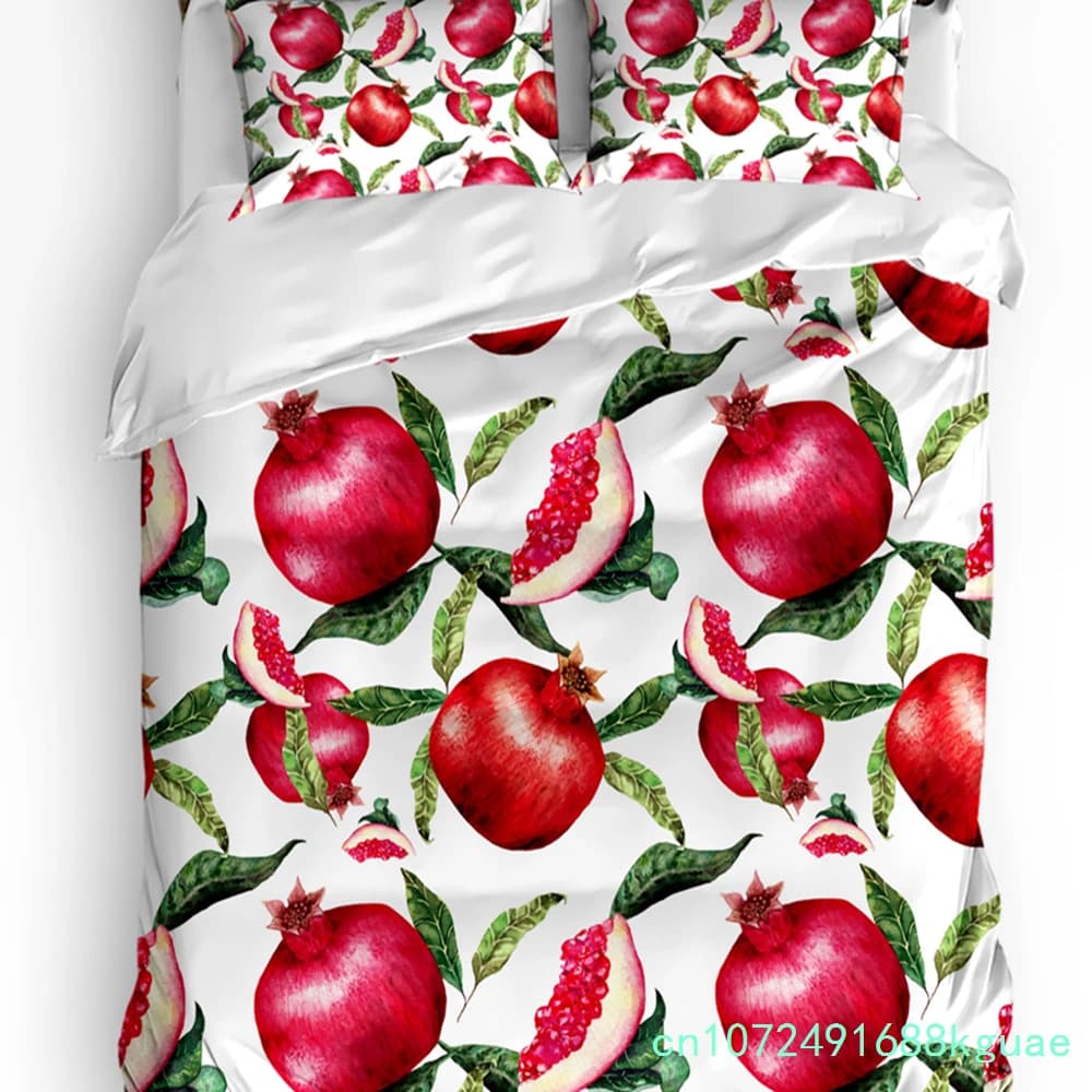 Summer Fruit Red Pomegranate Green Leaf Duvet Cover With Pillow Case Custom 3pcs Bedding Set Quilt Cover Double Bed Home Textile