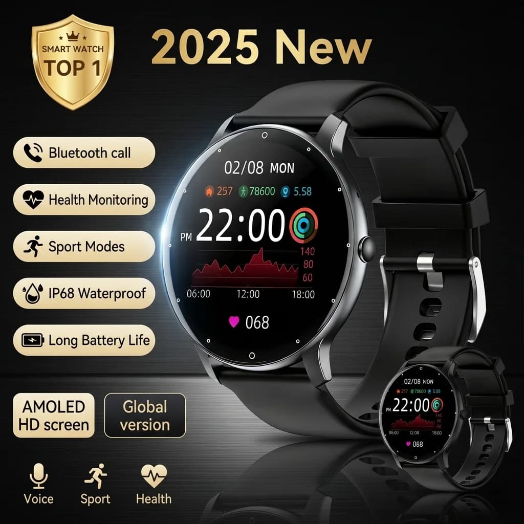 Nuovo Smartwatch 2025 con Monitoraggio Frequenza Cardiaca, Sonno e Salute, Chiamate Bluetooth, Orologio Sportivo da Donna per Android e iOS