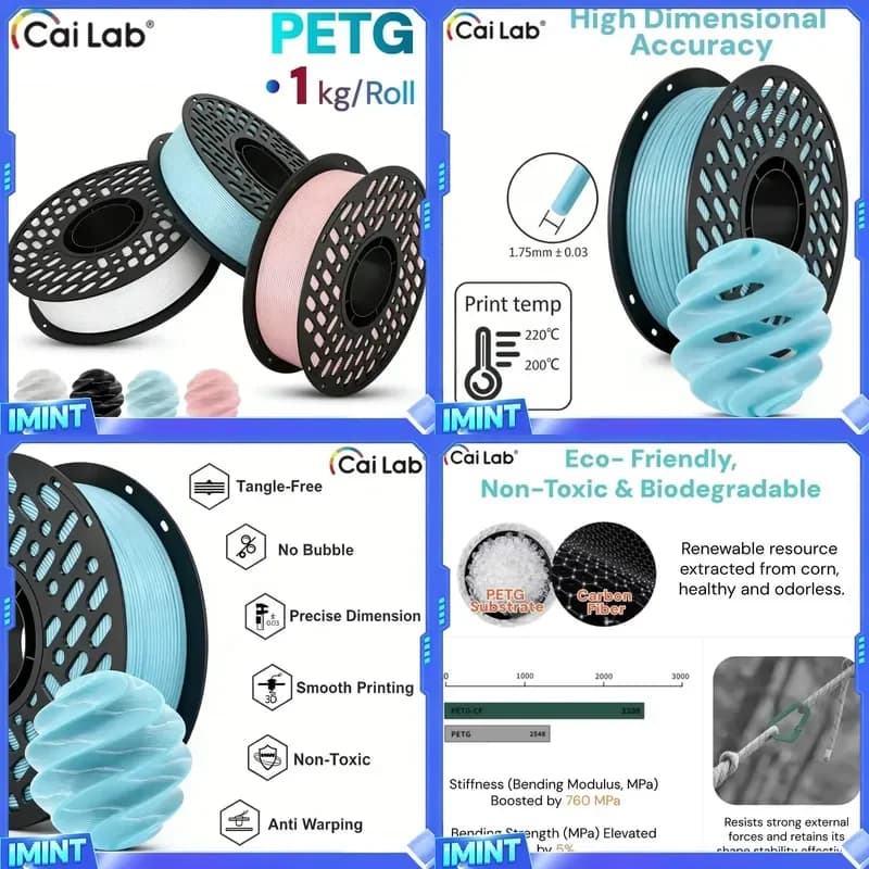 CaiLab PETG Filament 1KG,1.75mm FDM 3D Printer Filament Dimensional Accuracy +/- 0.02mm, 1kg Carboard Spool (2.2lbs)