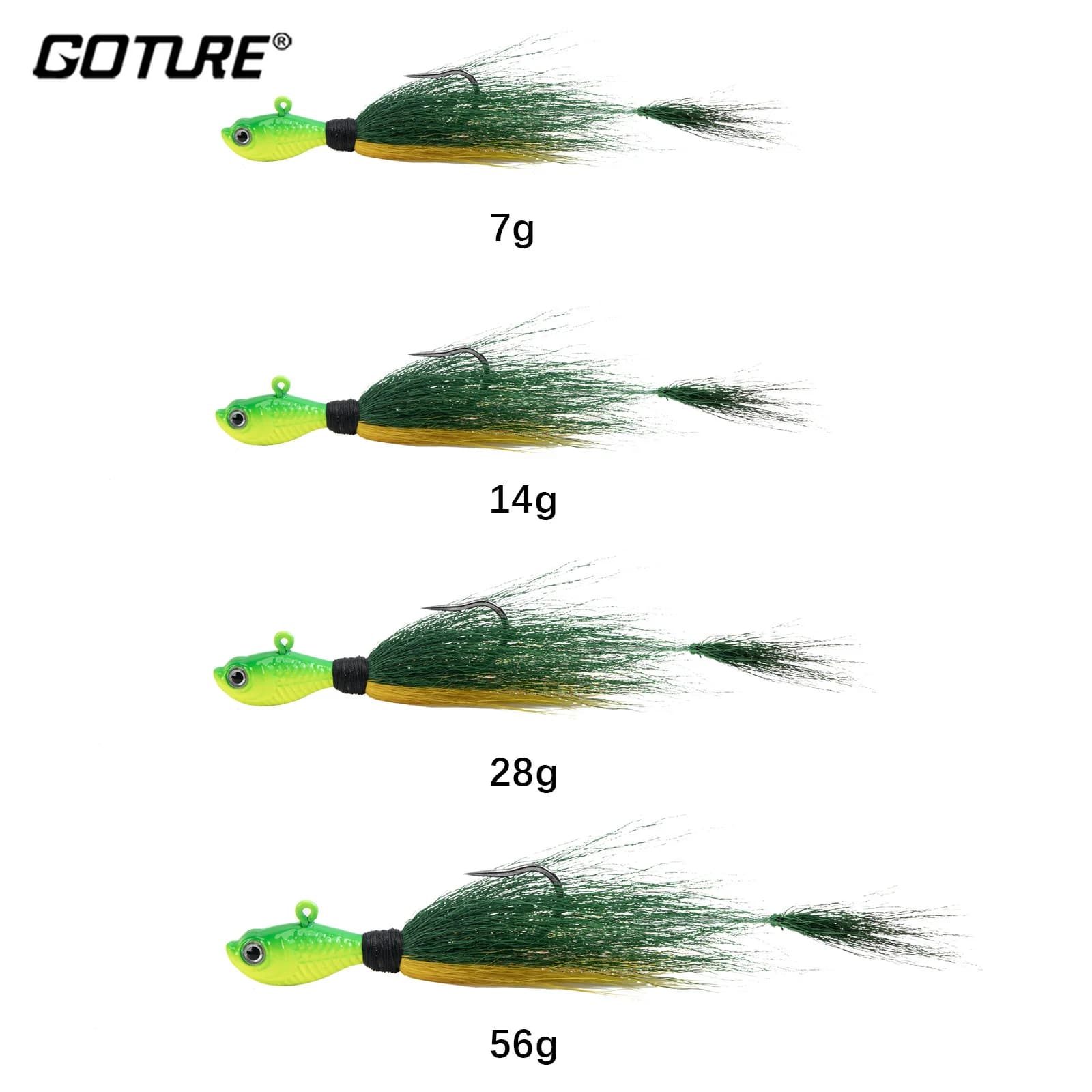 Goture 5 pcs/Lot Bucktail Head Masks Hook 7g 14g 28g 56g 3D Esca Eyes Dust Hair Hook Barba Jigging Fishing