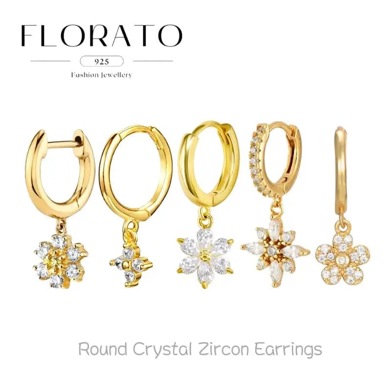 Orecchini a cerchio con ciondolo a forma di fiore in argento 925 per le donne Orecchini di cristallo traforati con zirconi bianchi di lusso Gioielli per feste di moda