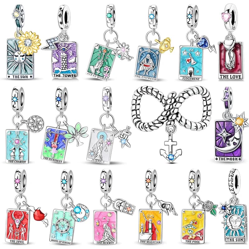Nuovo ciondolo in argento sterling 925 con perline Sole Luna Stella Tarocchi magici Vitalità Adatto per bracciale originale da 3 mm da donna squisito