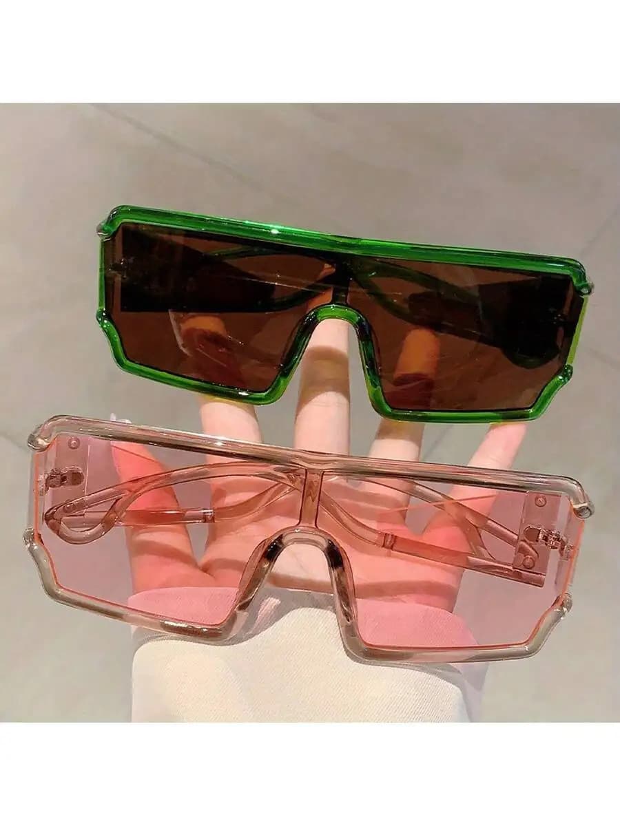 Occhiali da Sole Rettangolari Futuristici Avant-Garde per Donne, Montatura Leggera in PC, Lenti Decorative