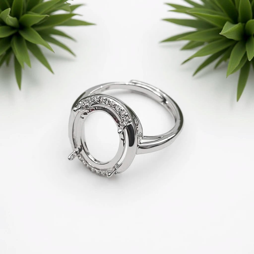 2 Pezzi Componenti per Anello Semimontato con 4 Griffe Ovali 10x14mm, Base Regolabile in Ottone per Creazione Gioielli Fai da Te