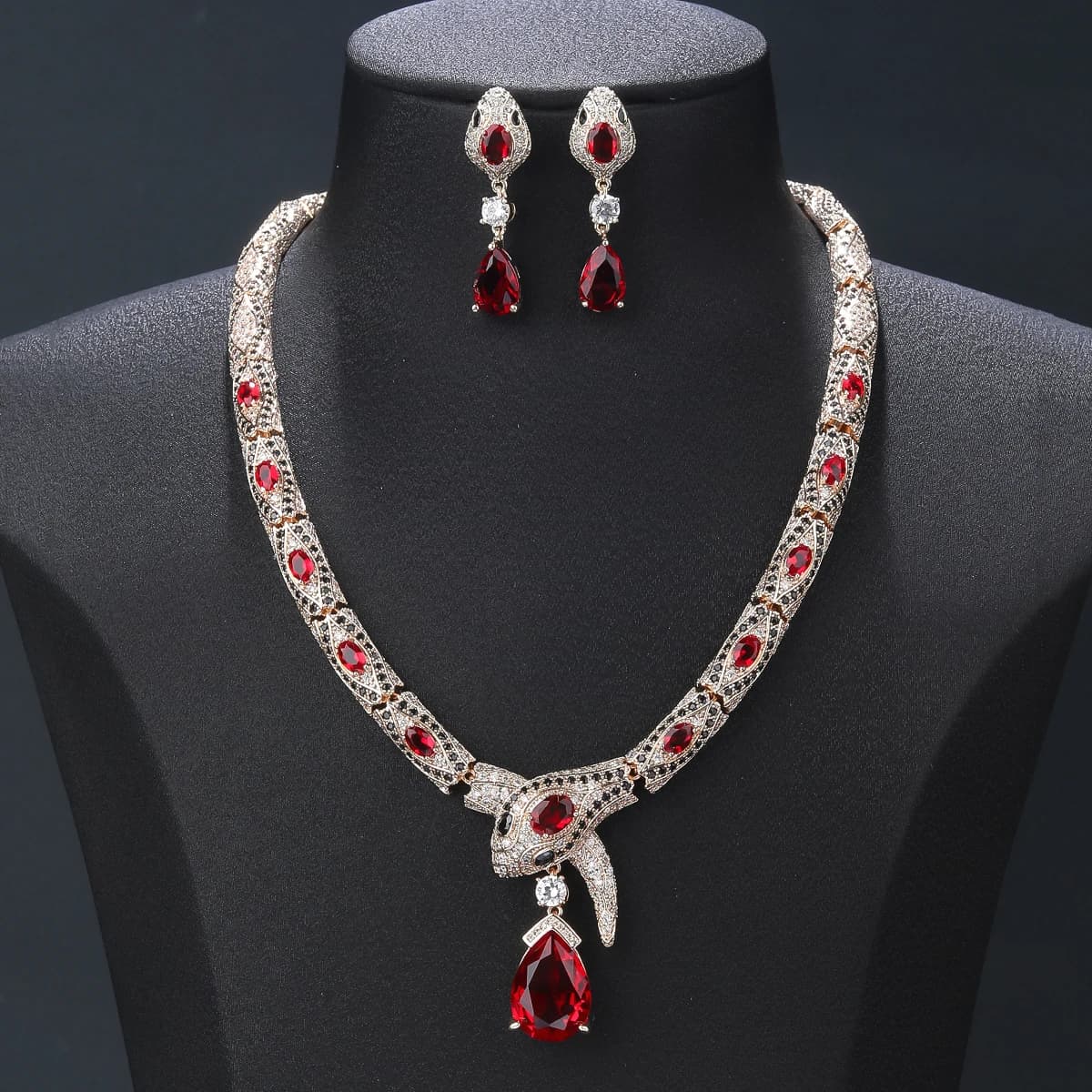 Orecchini di collana di serpente animale di lusso di moda con zirconi cubici set accessori per costumi di gioielli da festa per donna CN11429