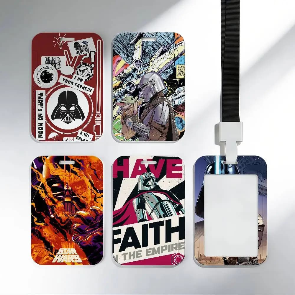 Porta tessere identificative scolastiche e protettive per carte bus/pasto in stile manga anime, ispirato al fanart di Star Wars, con apertura a pressione, ideale come regalo.