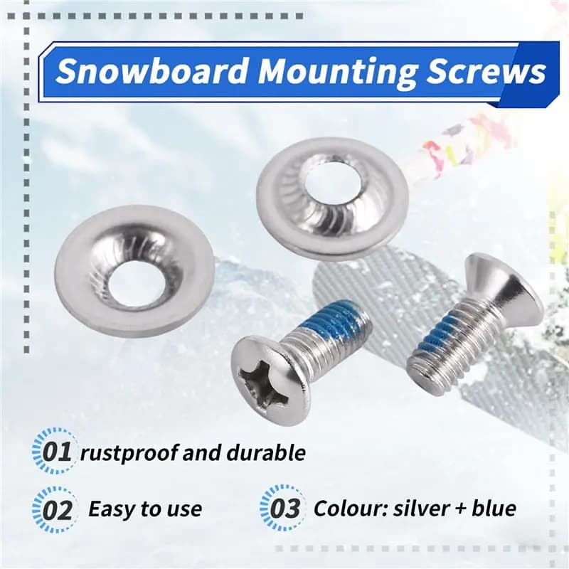 8Pcs/Set Snowboard Binding Screw Set, Snowboard Mounting Screws With Snowboarding Screw Washers Fixed Ski Accessories Multi-Purp