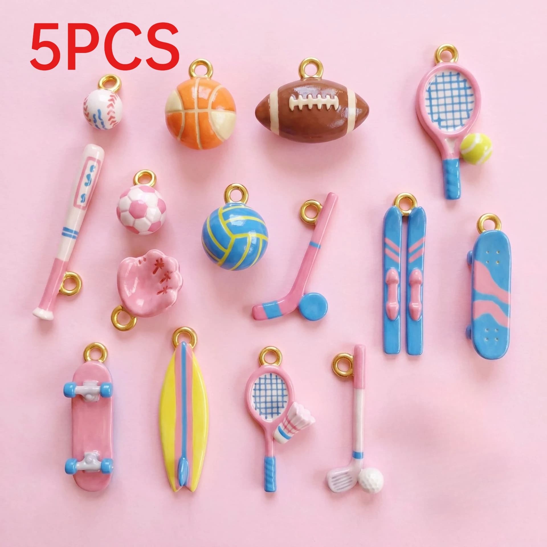 5Pcs Sport Ball Charms Baseball Tennis Soccer Volleyball Badminton Pendants DIY Handmade Jewelry Supplies