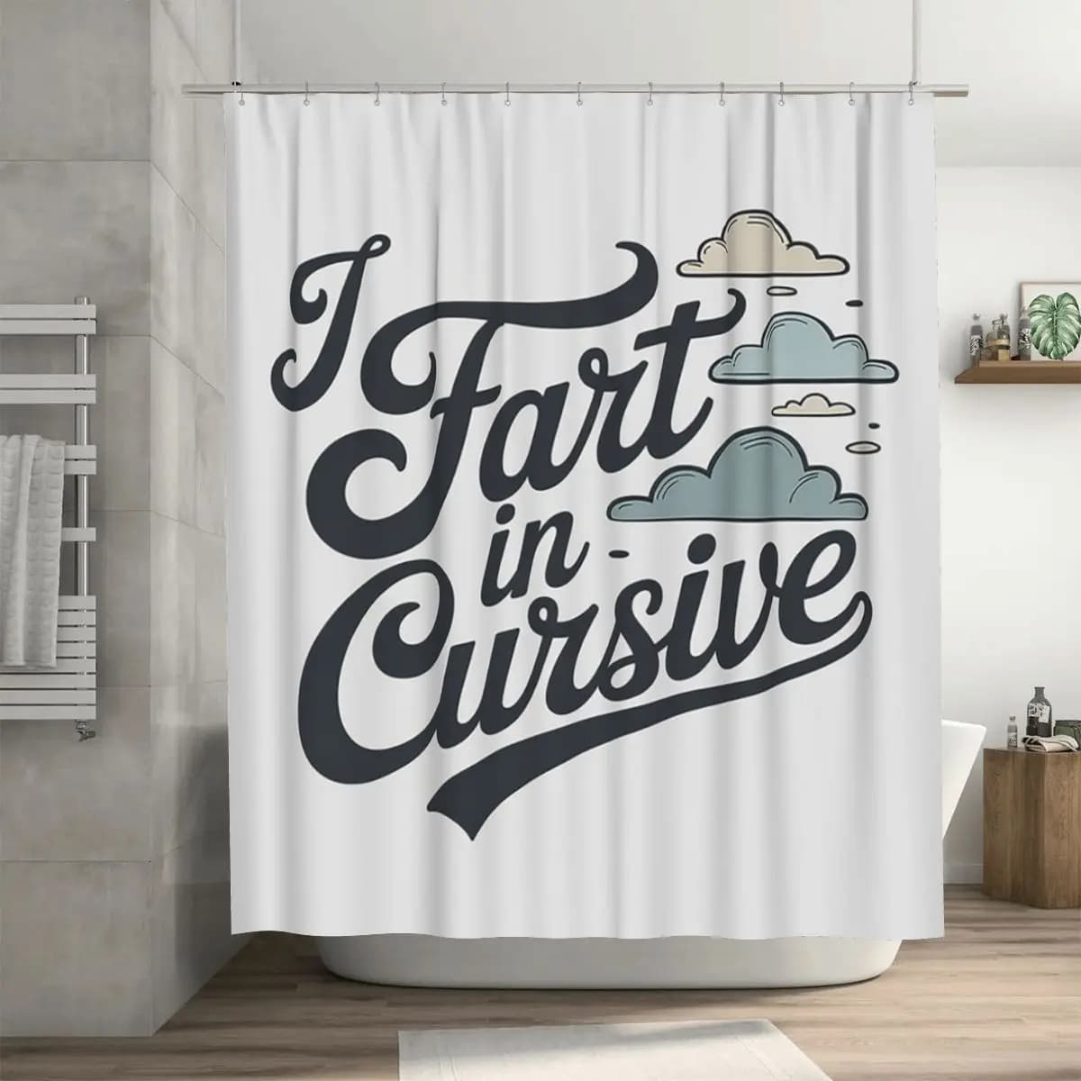 Tenda da doccia divertente ed elegante con stampa 'I Fart In Cursive', in poliestere impermeabile, per bagno, con ganci
