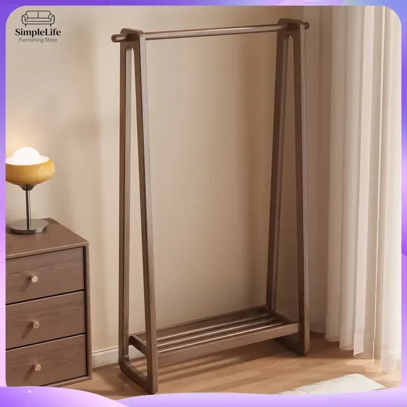 Modern Bamboo Floor to Ceiling Coat Rack Tension Pole Clothes Hanger Stand for Living Room Bedroom Dorm Balcony Storage